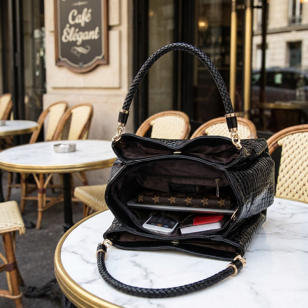 Sac à Main Élégant – Texture Croco & Organisation Totale